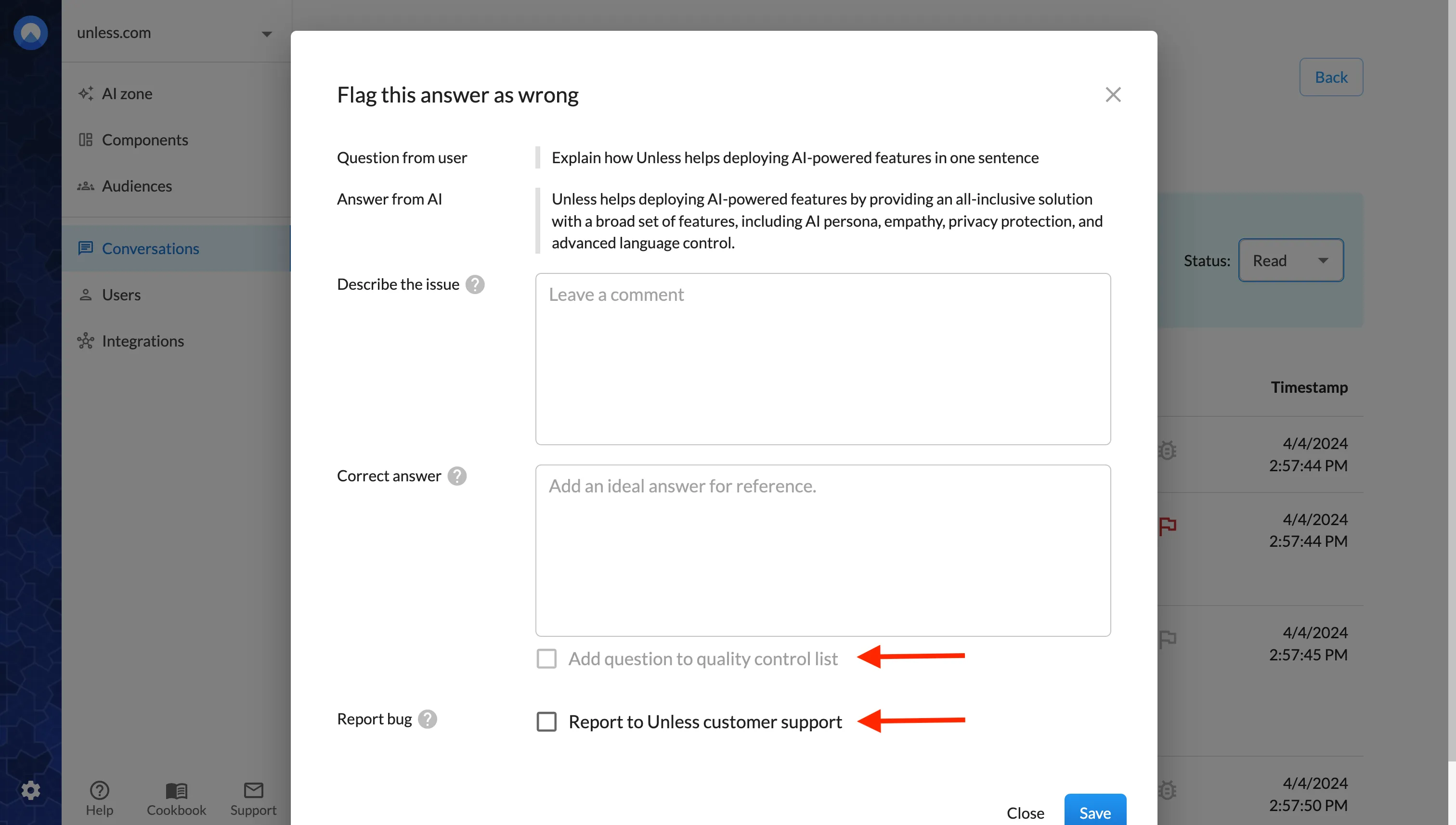 Flagging an answer as wrong